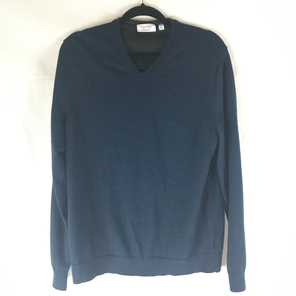 Calvin Klein Merino Wool Blue Pull-Over Sweater - Picture 4 of 6
